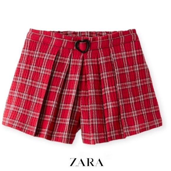 ZARA Kids | Red | PLAID BOX PLEAT SHORTS - Picture 1 of 6